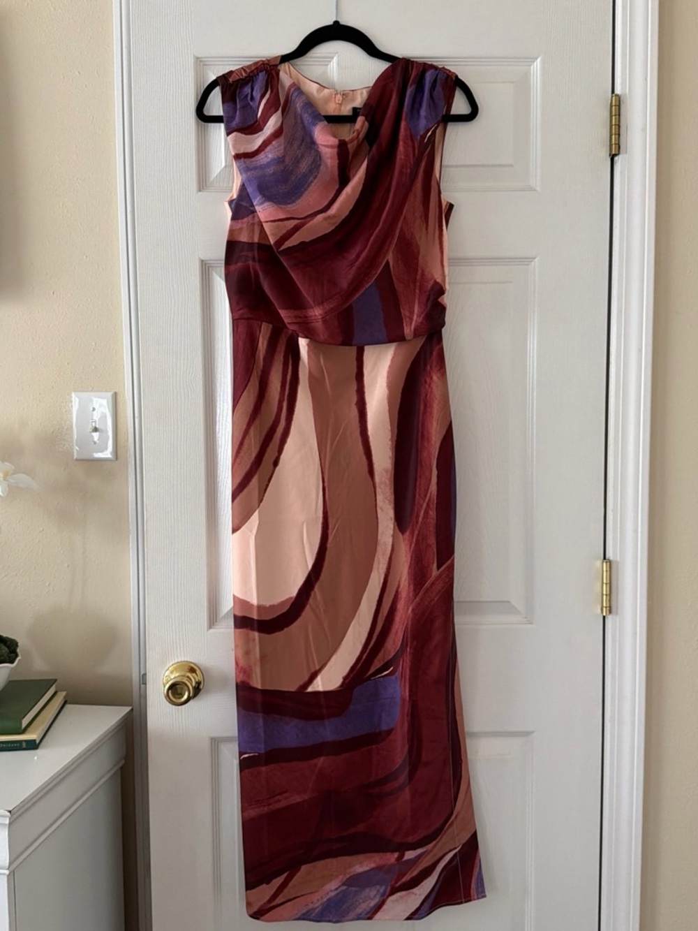 Banana Republic Maroon, Blush & Purple Abstract Maxi Dress